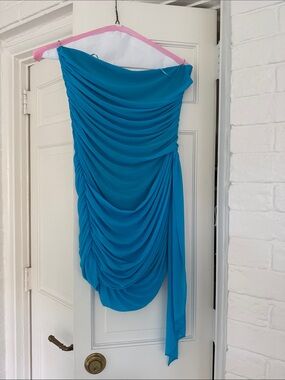 Amanda Uprichard Strapless Ruched Turquoise Blue Dress